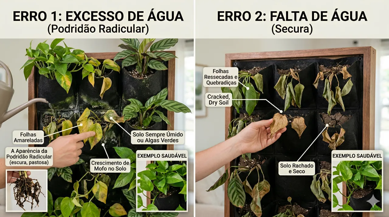 erros comuns em jardim vertical como excesso de água e plantas inadequadas