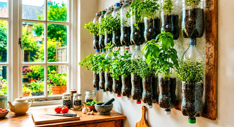 Jardim vertical Horta Vertical com Garrafas PET