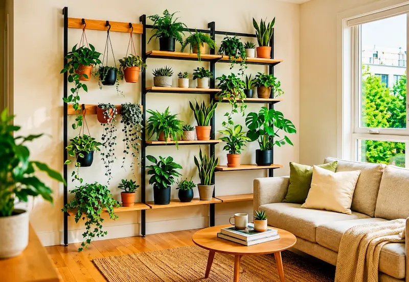 Jardim vertical Prateleiras Escalonadas com Vasos Suspensos