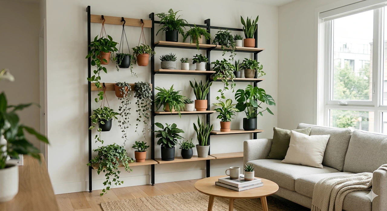 Jardins verticais Prateleiras Escalonadas com Vasos Suspensos