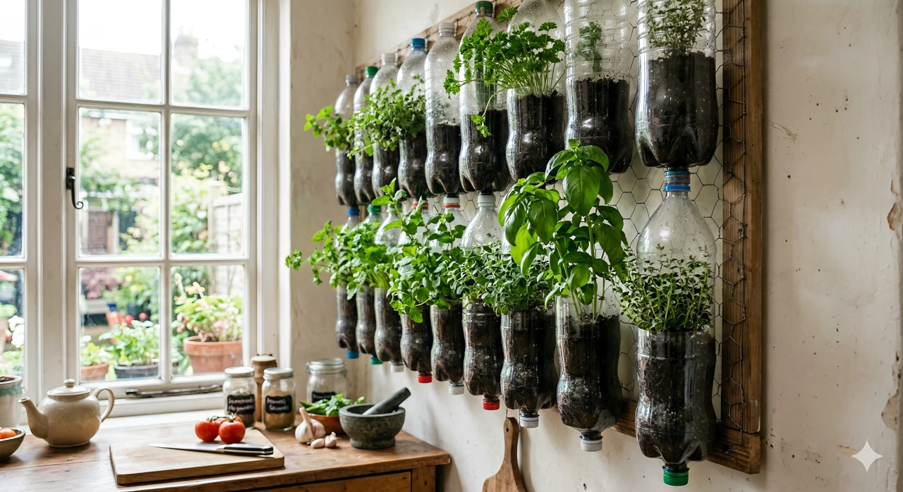 jardins verticais com garrafa pet